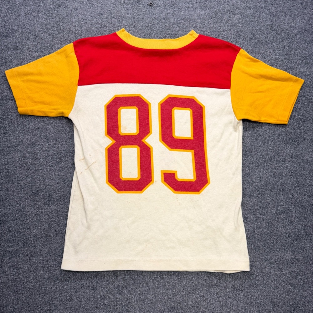 Vintage Allison Kids Jersey T-Shirt Red Yellow Clare 89 Colorblock Size L 14-16